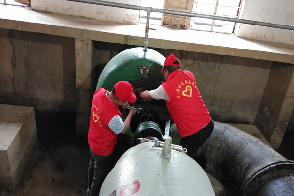 水務局楊灣電灌站黨支部黨員活動日黨員修理機組