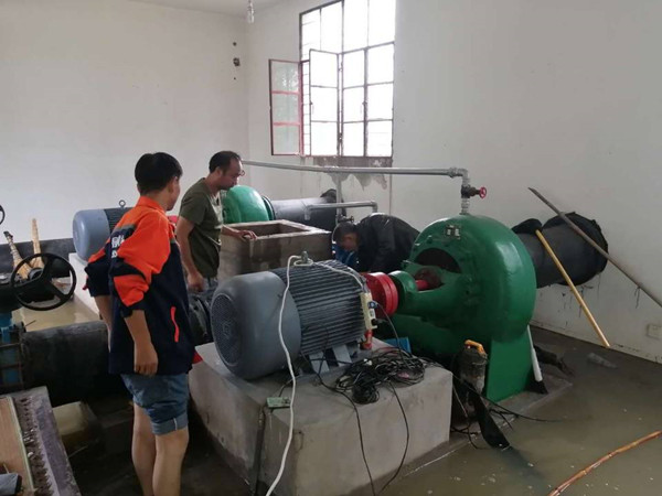 楊灣電灌站黨員維修西郢排澇站